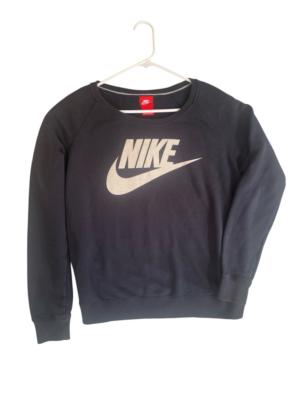 Vintage Nike Y2K Big Logo Crewneck Sweatshirt Black Scoop Neck Pullover Med - Picture 2 of 5